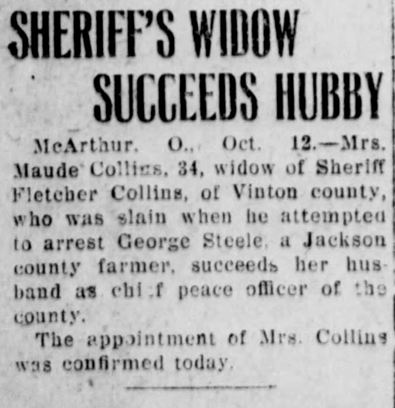 Historical newspaper report about Maude Collins